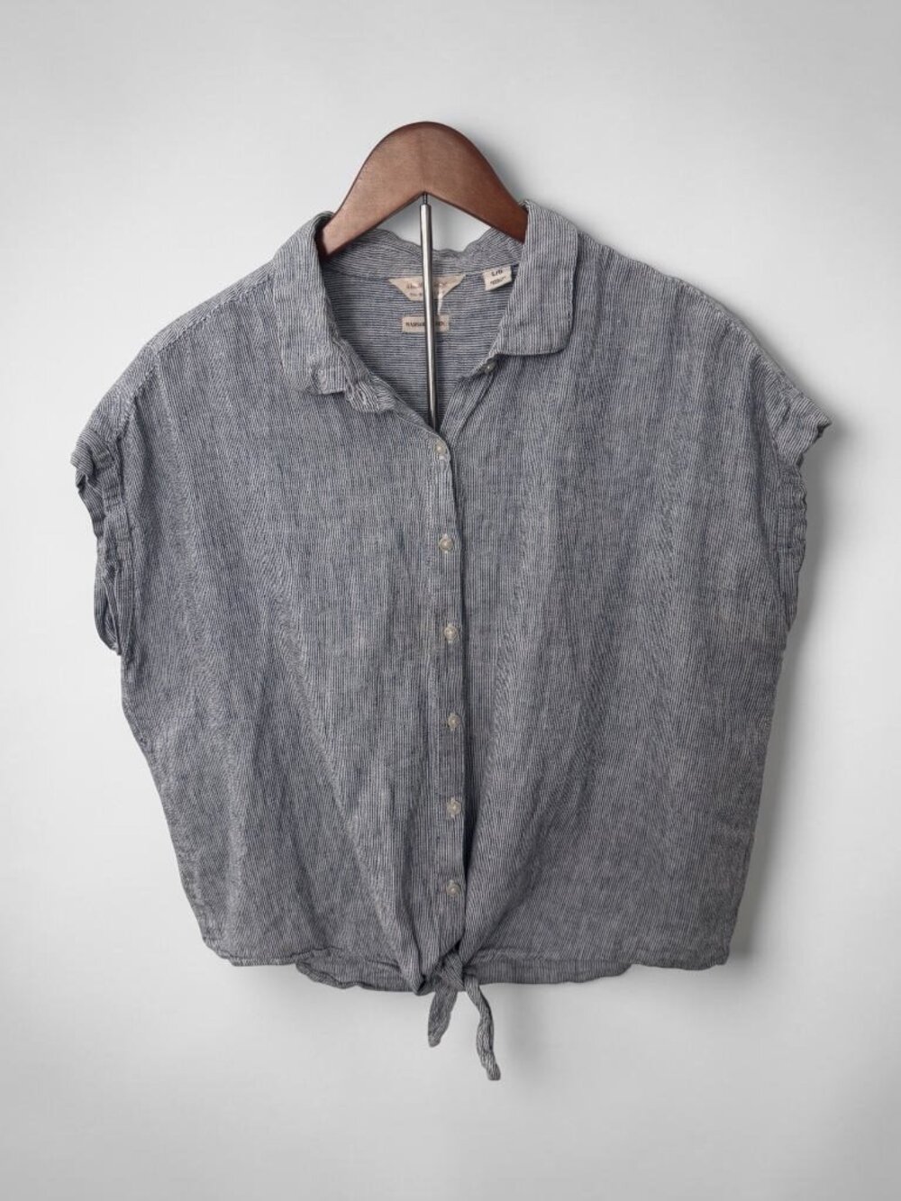 Weatherproof Vintage Linen Blend Tie‑Front Shirt – L